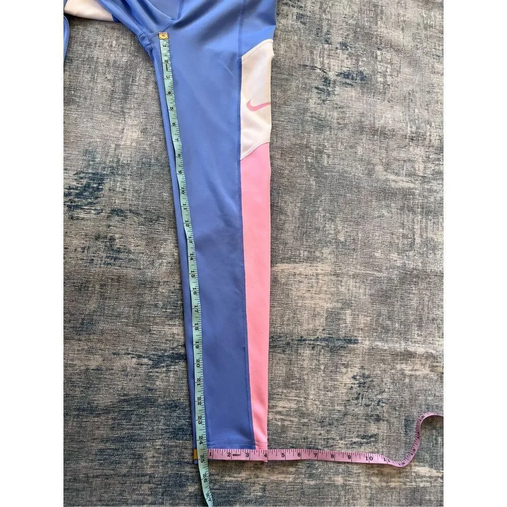 Nike Periwinkle Blue White Pink Trophy Athletic Leggings Girls Large